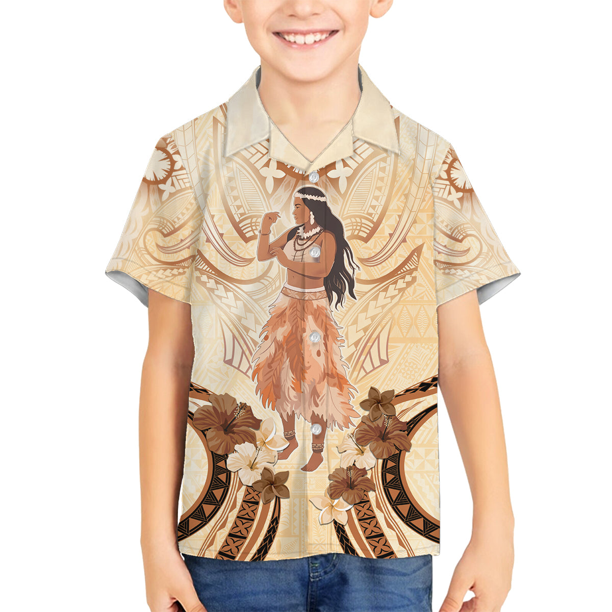 Tonga Women's Day Family Matching Summer Maxi Dress and Hawaiian Shirt With Polynesian Pattern LT05 Son's Shirt Beige - Polynesian Pride