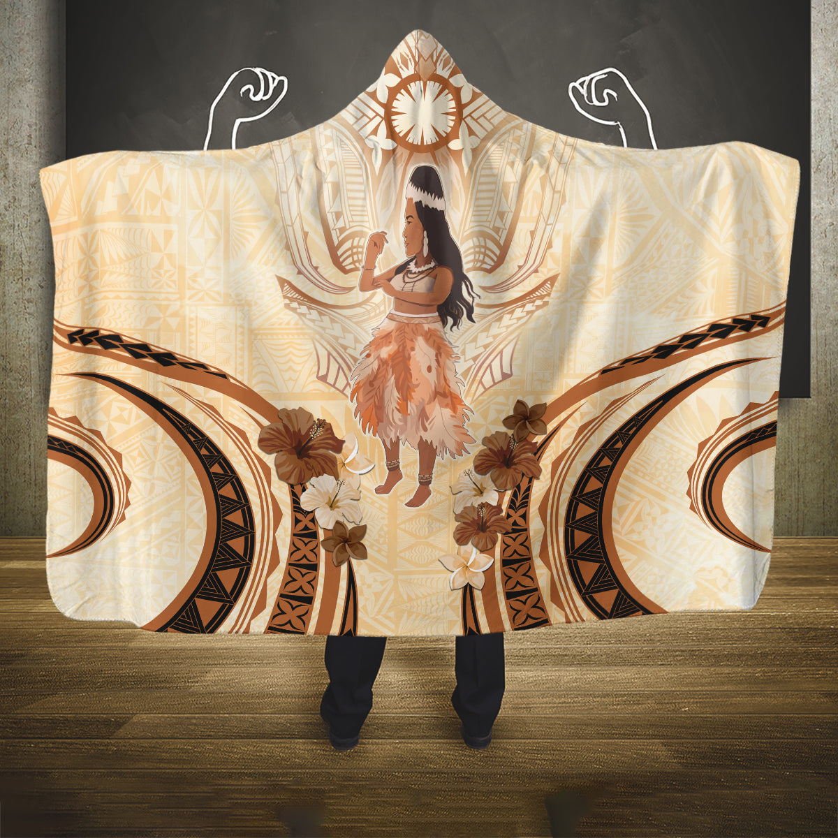 Tonga Women's Day Hooded Blanket With Polynesian Pattern LT05 One Size Beige - Polynesian Pride