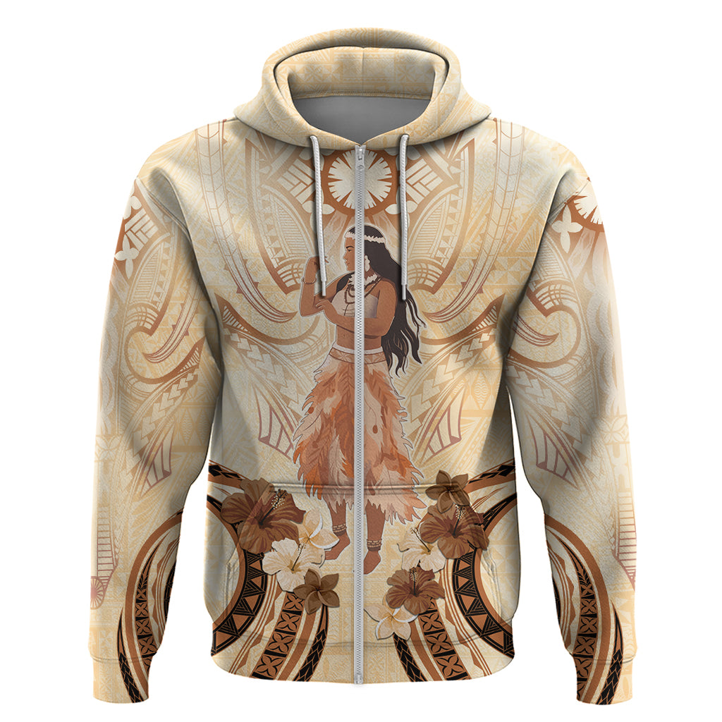 Tonga Women's Day Hoodie With Polynesian Pattern LT05 Zip Hoodie Beige - Polynesian Pride