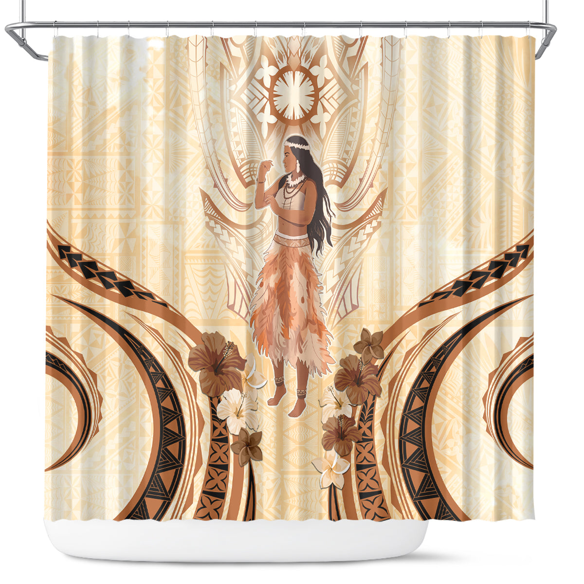 Tonga Women's Day Shower Curtain With Polynesian Pattern LT05 Beige - Polynesian Pride