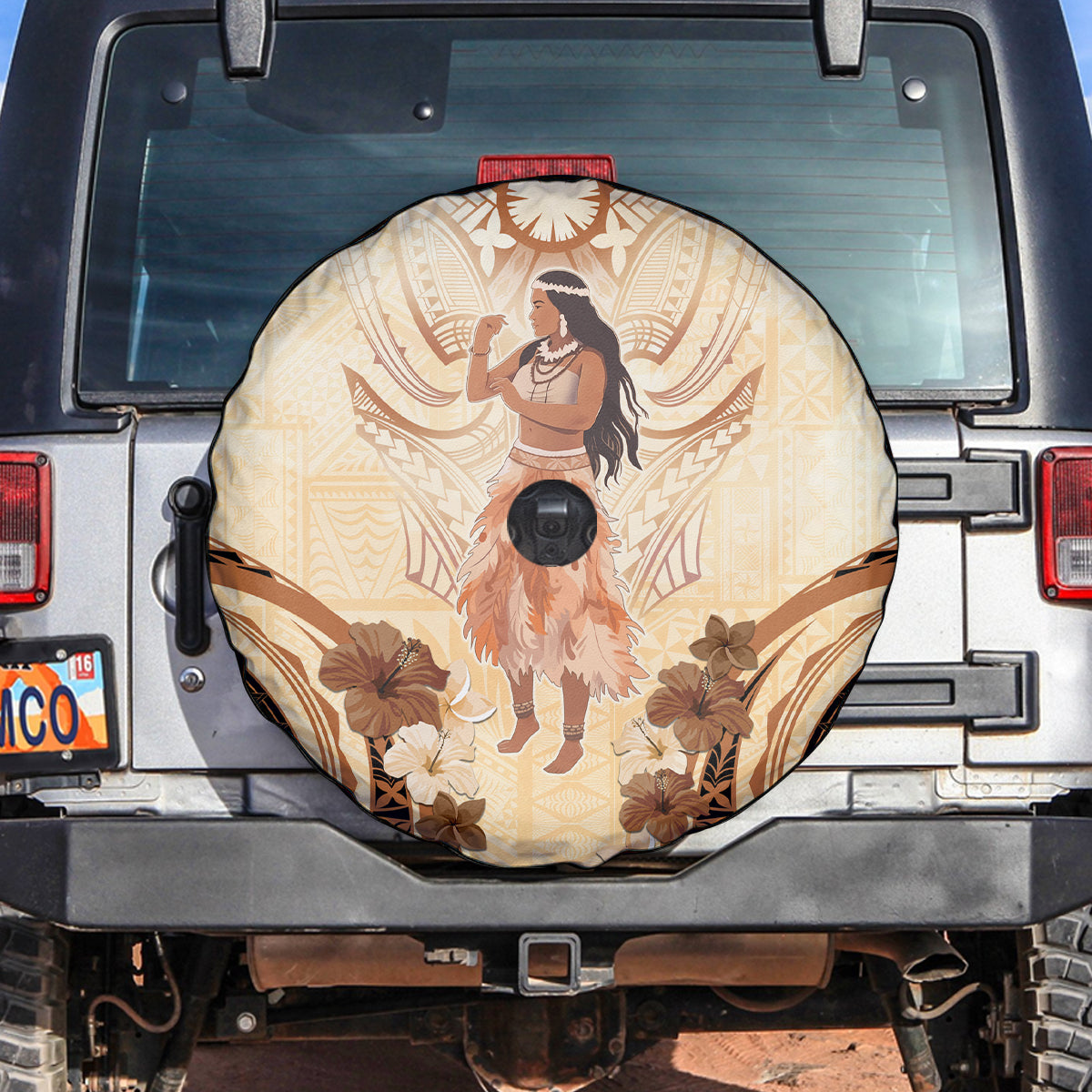 Tonga Women's Day Spare Tire Cover With Polynesian Pattern LT05 Beige - Polynesian Pride
