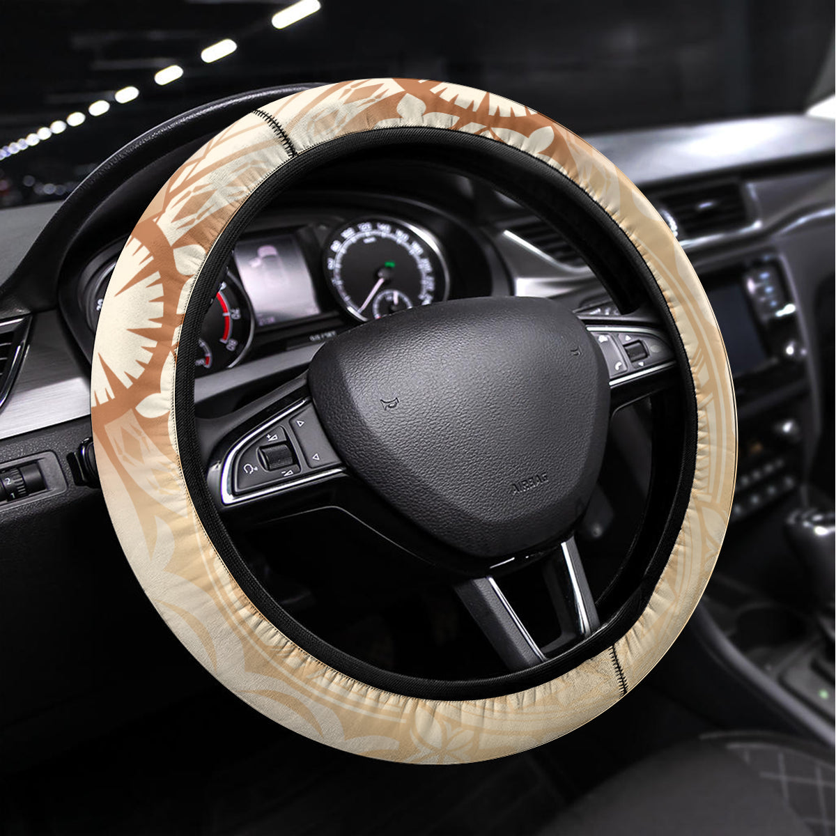 Tonga Women's Day Steering Wheel Cover With Polynesian Pattern LT05 Universal Fit Beige - Polynesian Pride