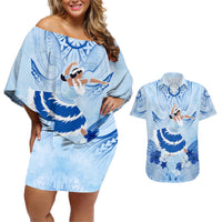 Cook Islands Women's Day Couples Matching Off Shoulder Short Dress and Hawaiian Shirt With Polynesian Pattern LT05 Blue - Polynesian Pride