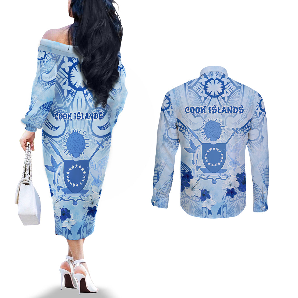 Cook Islands Women's Day Couples Matching Off The Shoulder Long Sleeve Dress and Long Sleeve Button Shirt With Polynesian Pattern LT05 - Polynesian Pride