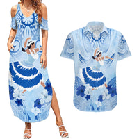 Cook Islands Women's Day Couples Matching Summer Maxi Dress and Hawaiian Shirt With Polynesian Pattern LT05 Blue - Polynesian Pride