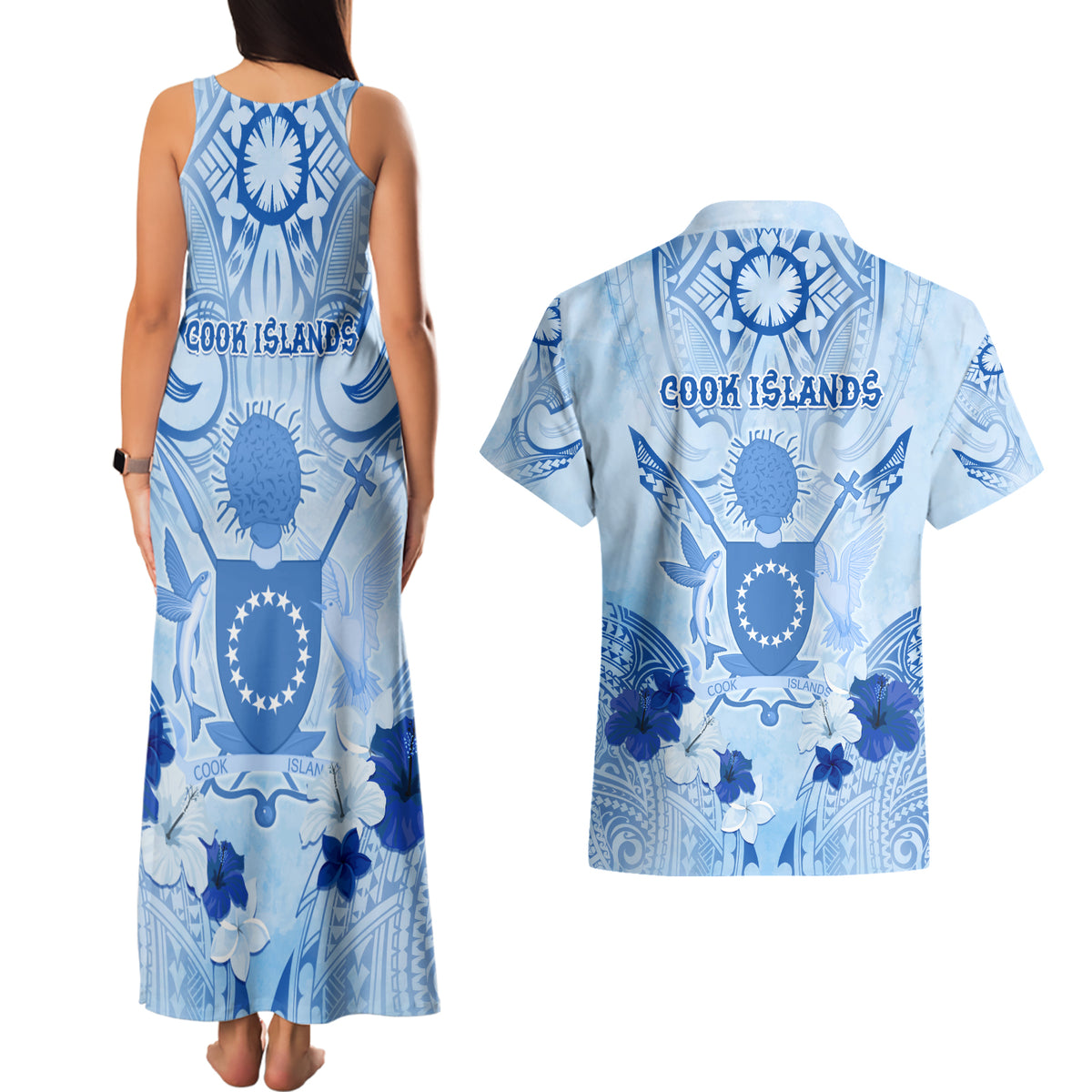Cook Islands Women's Day Couples Matching Tank Maxi Dress and Hawaiian Shirt With Polynesian Pattern LT05 - Polynesian Pride