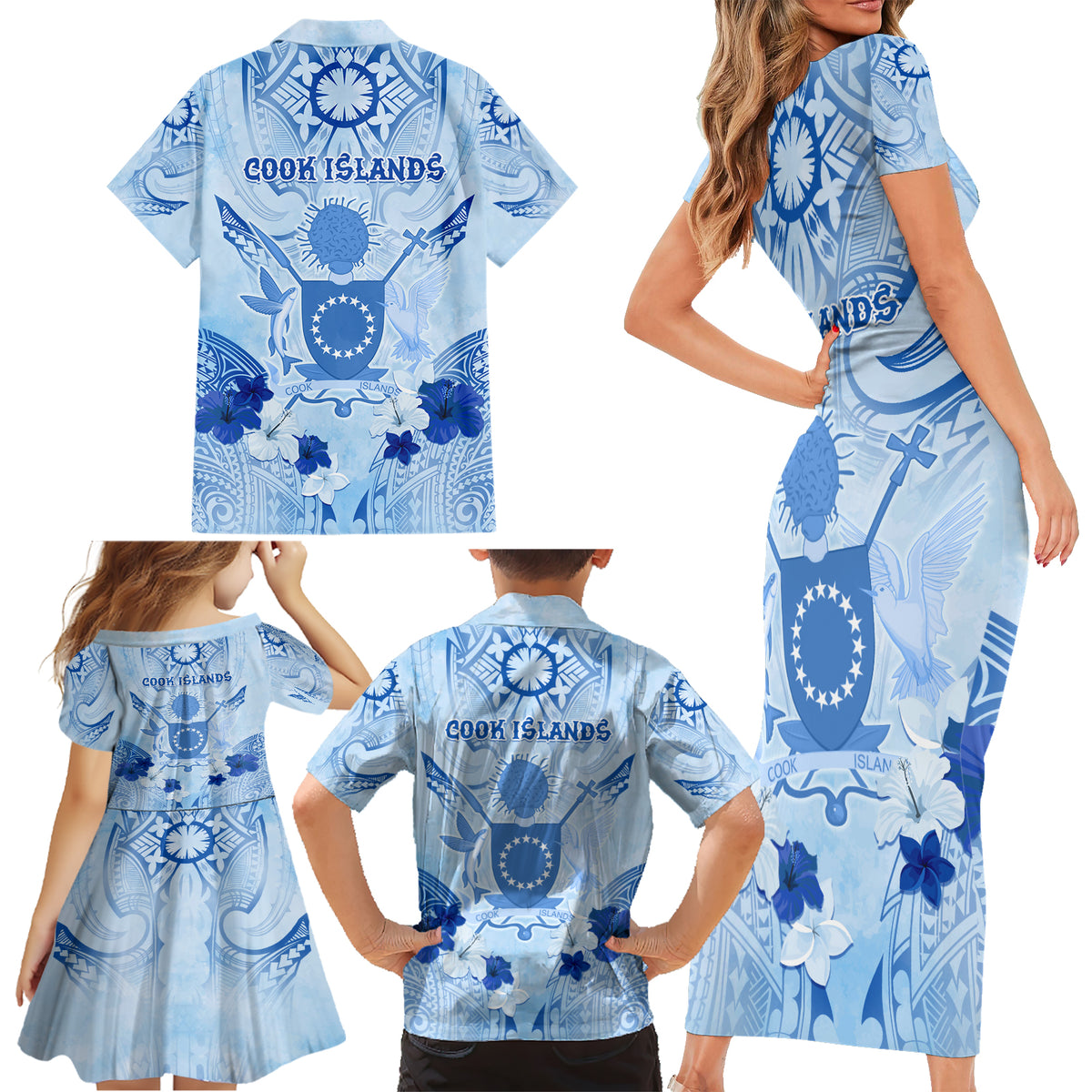 Cook Islands Women's Day Family Matching Short Sleeve Bodycon Dress and Hawaiian Shirt With Polynesian Pattern LT05 - Polynesian Pride