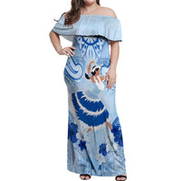 Cook Islands Women's Day Off Shoulder Maxi Dress With Polynesian Pattern LT05 Women Blue - Polynesian Pride