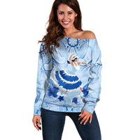 Cook Islands Women's Day Off Shoulder Sweater With Polynesian Pattern LT05 Women Blue - Polynesian Pride