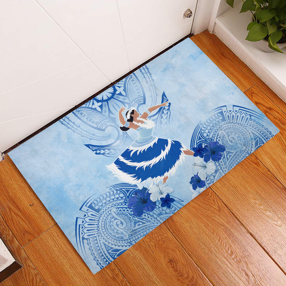 Cook Islands Women's Day Rubber Doormat With Polynesian Pattern