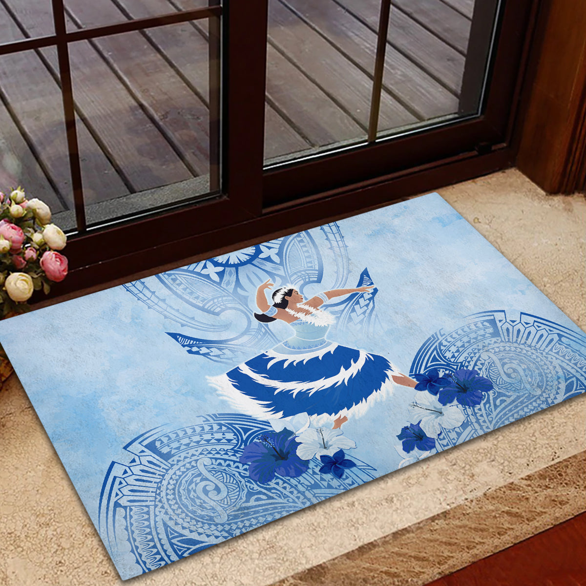 Cook Islands Women's Day Rubber Doormat With Polynesian Pattern