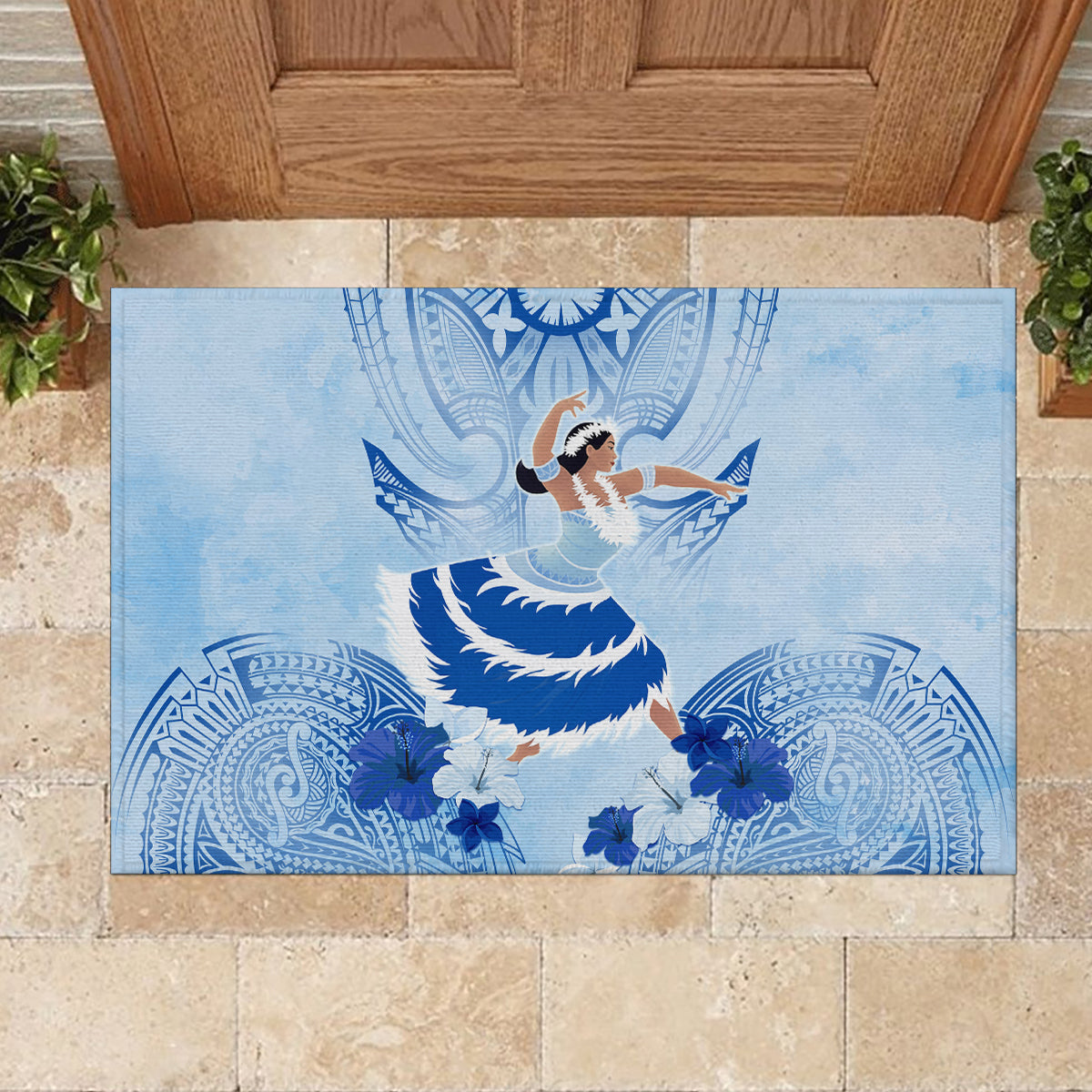 Cook Islands Women's Day Rubber Doormat With Polynesian Pattern