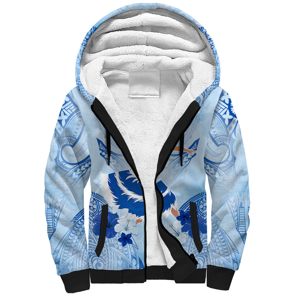 Cook Islands Women's Day Sherpa Hoodie With Polynesian Pattern LT05 Unisex Blue - Polynesian Pride