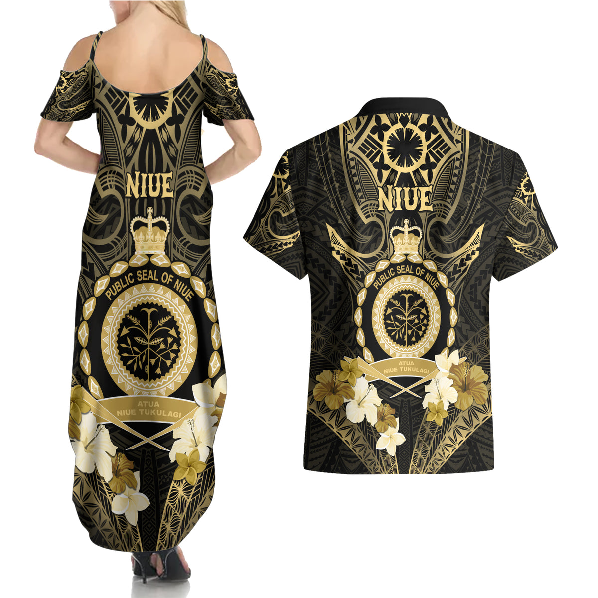 Niue Women's Day Couples Matching Summer Maxi Dress and Hawaiian Shirt With Polynesian Pattern LT05 - Polynesian Pride