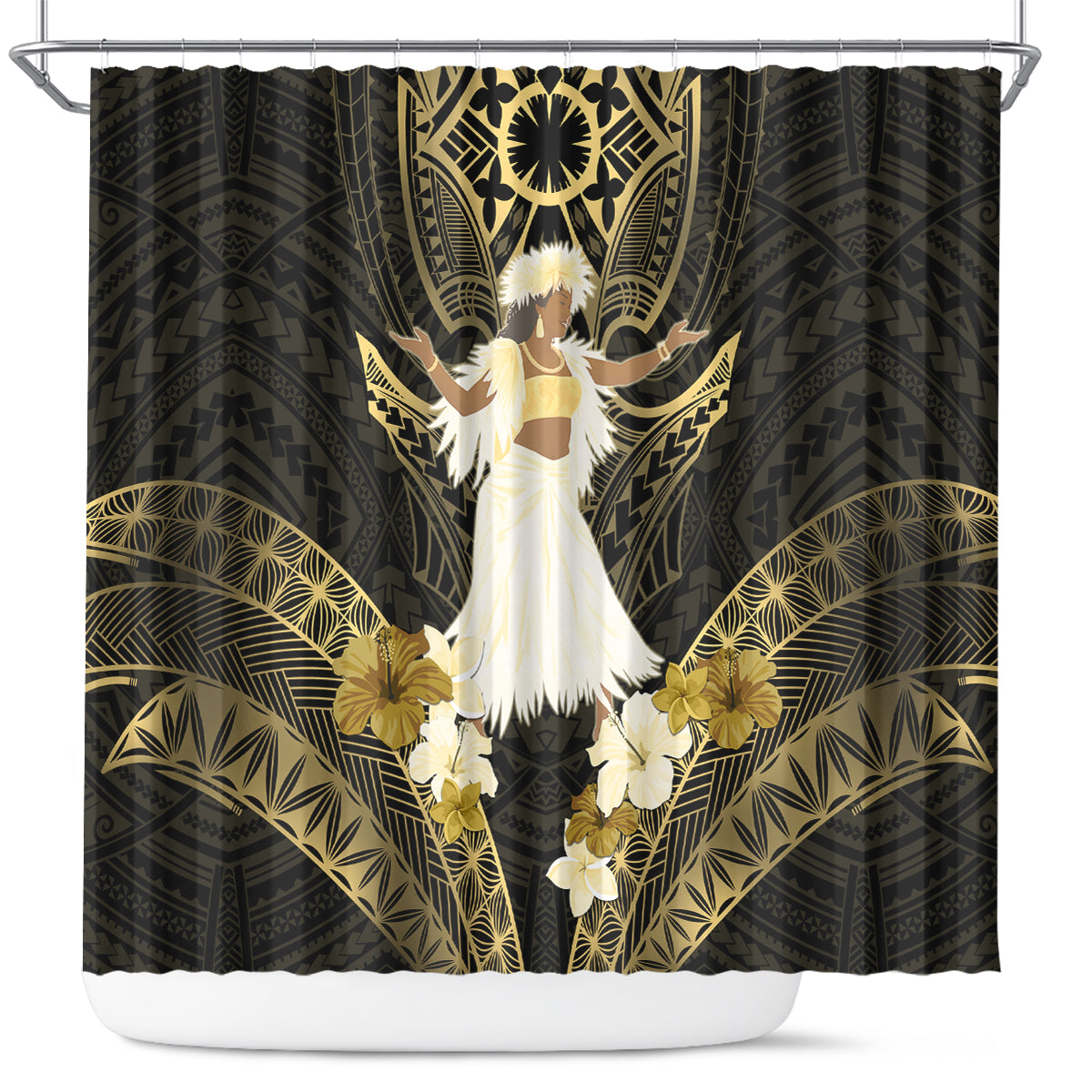 Niue Women's Day Shower Curtain With Polynesian Pattern LT05 Gold - Polynesian Pride