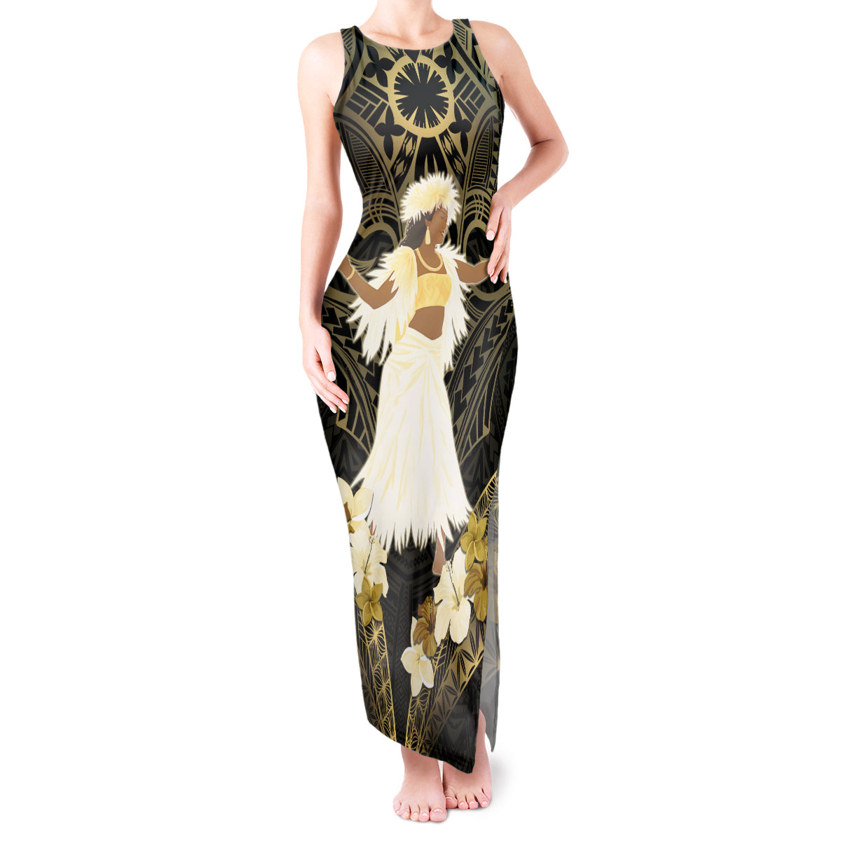 Niue Women's Day Tank Maxi Dress With Polynesian Pattern LT05 Women Gold - Polynesian Pride