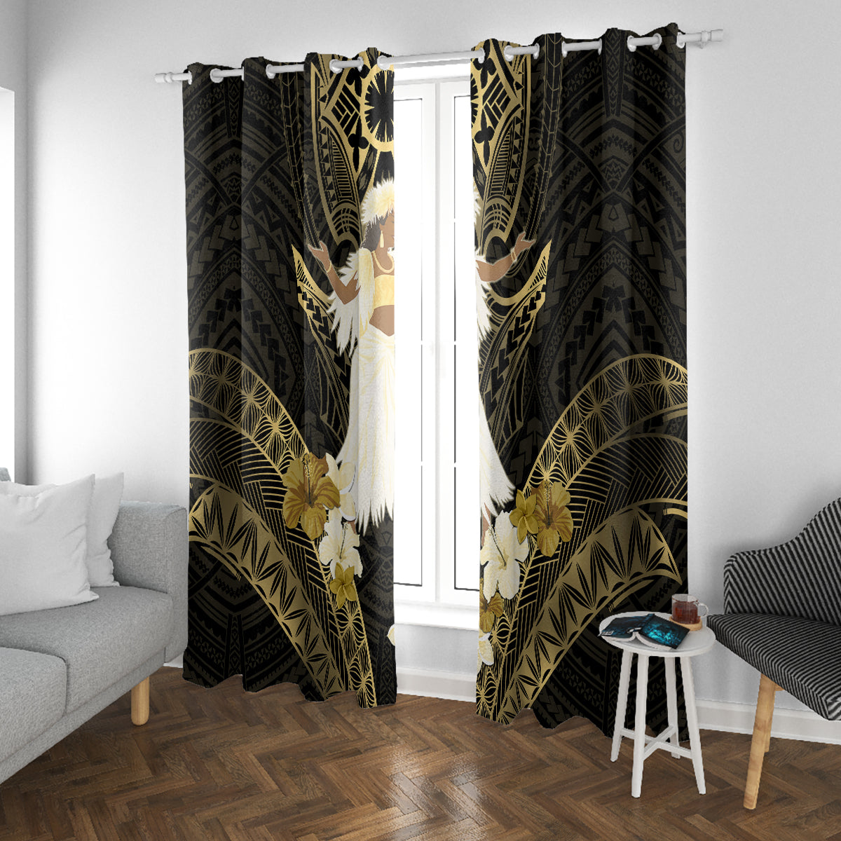 Niue Women's Day Window Curtain With Polynesian Pattern