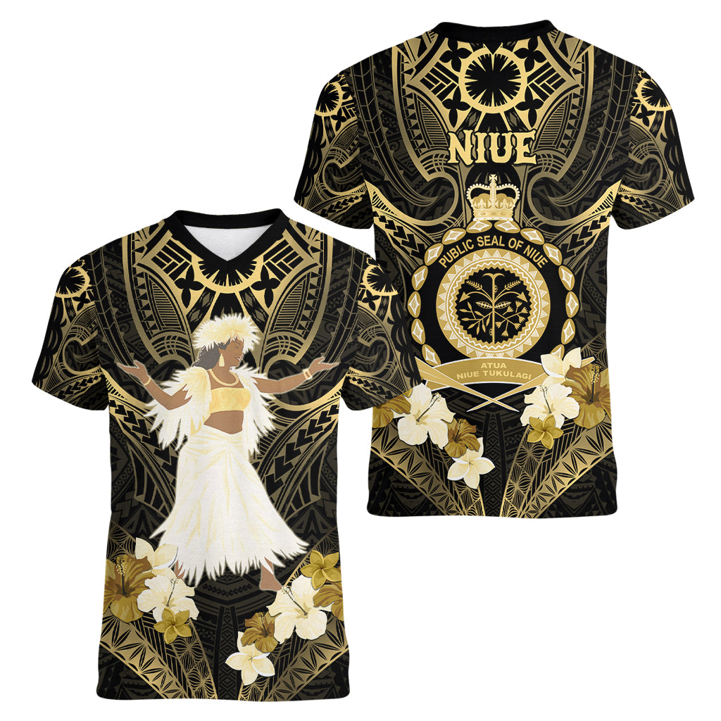 Niue Women's Day Women V Neck T Shirt With Polynesian Pattern LT05 - Polynesian Pride