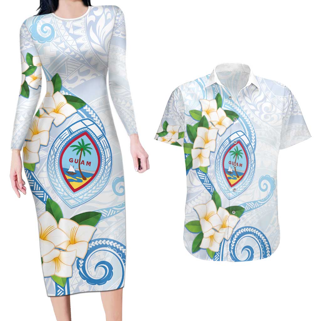 Guam Chamorro Couples Matching Long Sleeve Bodycon Dress and Hawaiian Shirt Guasali Flowers Curves Style