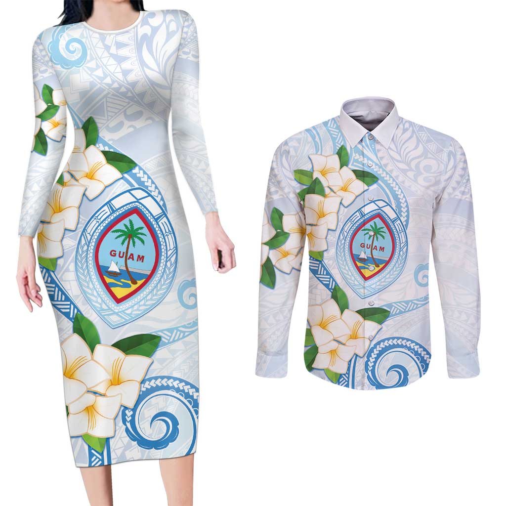 Guam Chamorro Couples Matching Long Sleeve Bodycon Dress and Long Sleeve Button Shirt Guasali Flowers Curves Style