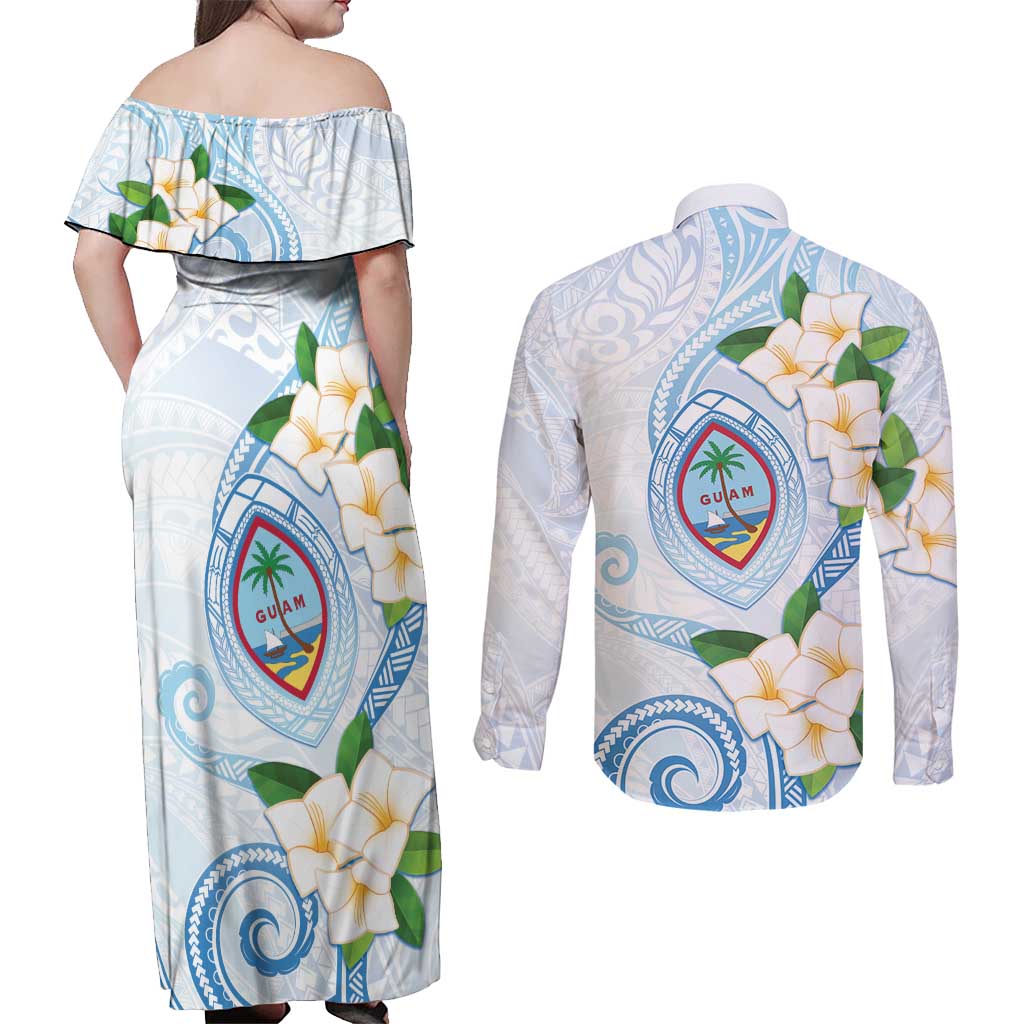 Guam Chamorro Couples Matching Off Shoulder Maxi Dress and Long Sleeve Button Shirt Guasali Flowers Curves Style