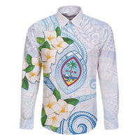 Guam Chamorro Family Matching Tank Maxi Dress and Hawaiian Shirt Guasali Flowers Curves Style LT05 Dad's Shirt - Long Sleeve Blue - Polynesian Pride