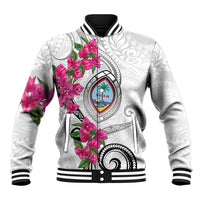 Guam Chamorro Baseball Jacket Curves Polynesian Tattoo Mix Bougainvillea