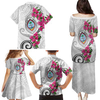 Guam Chamorro Family Matching Puletasi and Hawaiian Shirt Curves Polynesian Tattoo Mix Bougainvillea