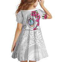 Guam Chamorro Family Matching Short Sleeve Bodycon Dress and Hawaiian Shirt Curves Polynesian Tattoo Mix Bougainvillea