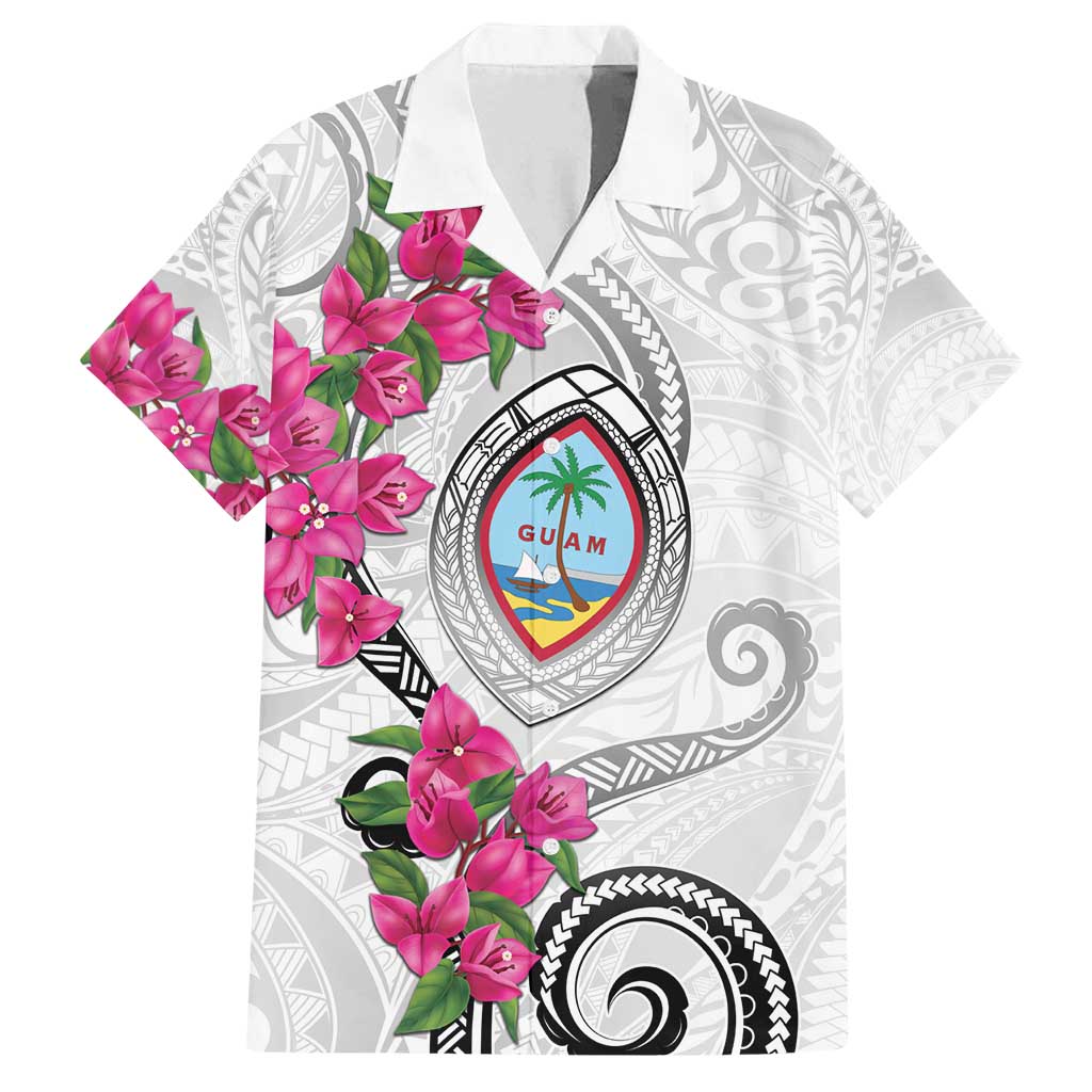 Guam Chamorro Family Matching Tank Maxi Dress and Hawaiian Shirt Curves Polynesian Tattoo Mix Bougainvillea LT05 Dad's Shirt - Short Sleeve White - Polynesian Pride