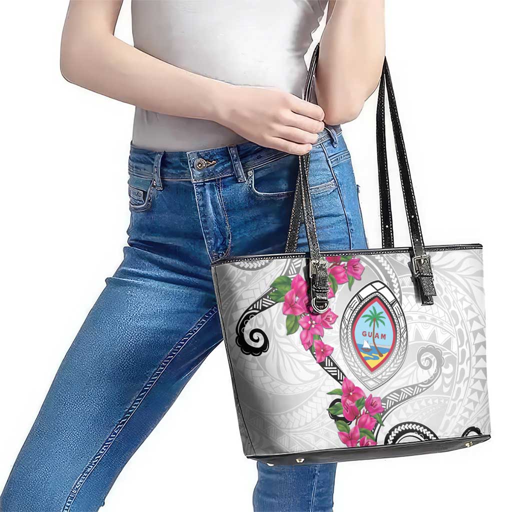 Guam Chamorro Leather Tote Bag Curves Polynesian Tattoo Mix Bougainvillea