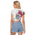Guam Chamorro Raglan Cropped T Shirt Curves Polynesian Tattoo Mix Bougainvillea