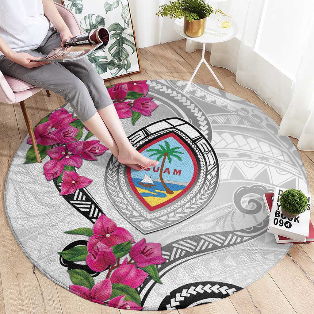 Guam Chamorro Round Carpet Curves Polynesian Tattoo Mix Bougainvillea