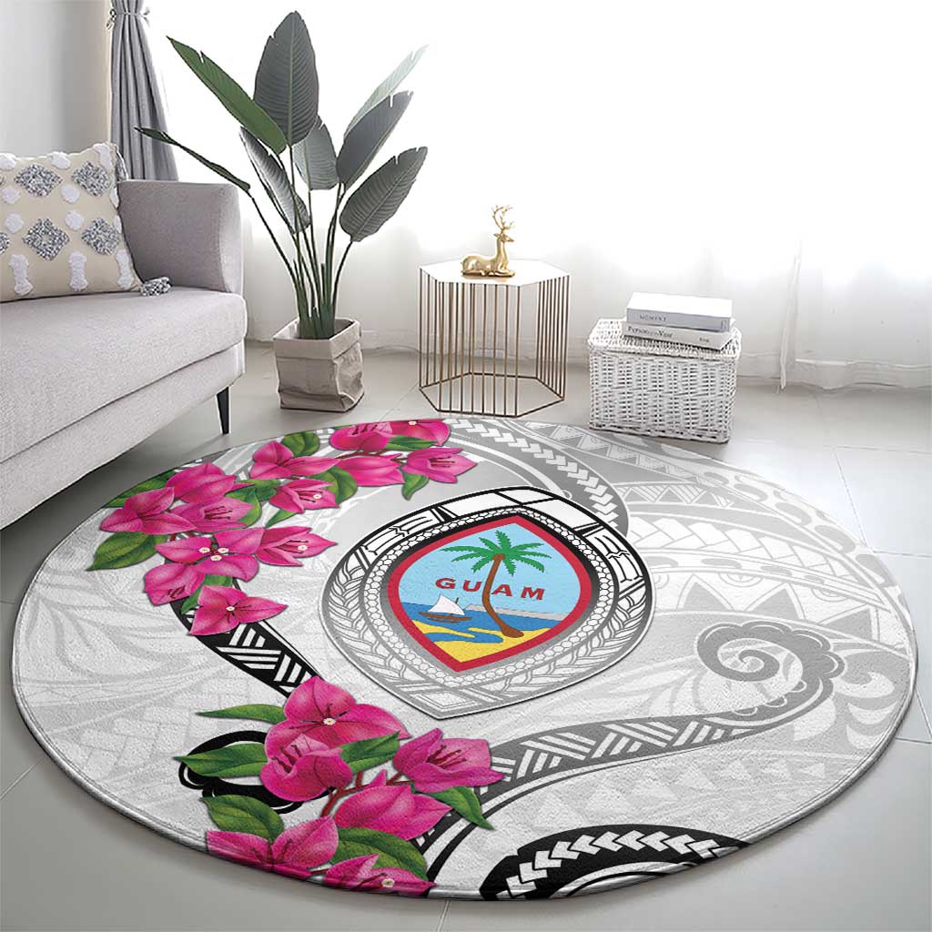 Guam Chamorro Round Carpet Curves Polynesian Tattoo Mix Bougainvillea