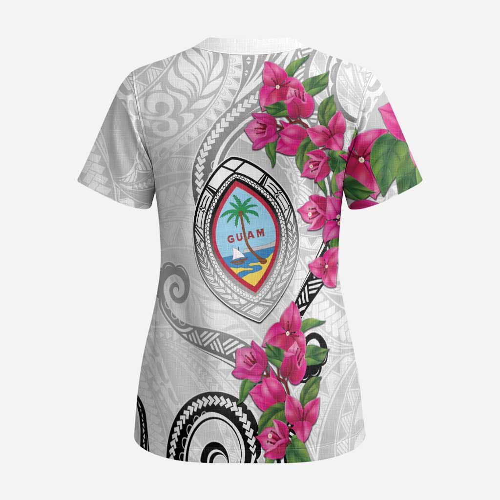 Guam Chamorro Scrub Top Curves Polynesian Tattoo Mix Bougainvillea - Polynesian Pride