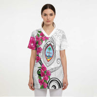 Guam Chamorro Scrub Top Curves Polynesian Tattoo Mix Bougainvillea - Polynesian Pride