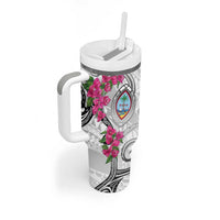Guam Chamorro Tumbler With Handle Curves Polynesian Tattoo Mix Bougainvillea