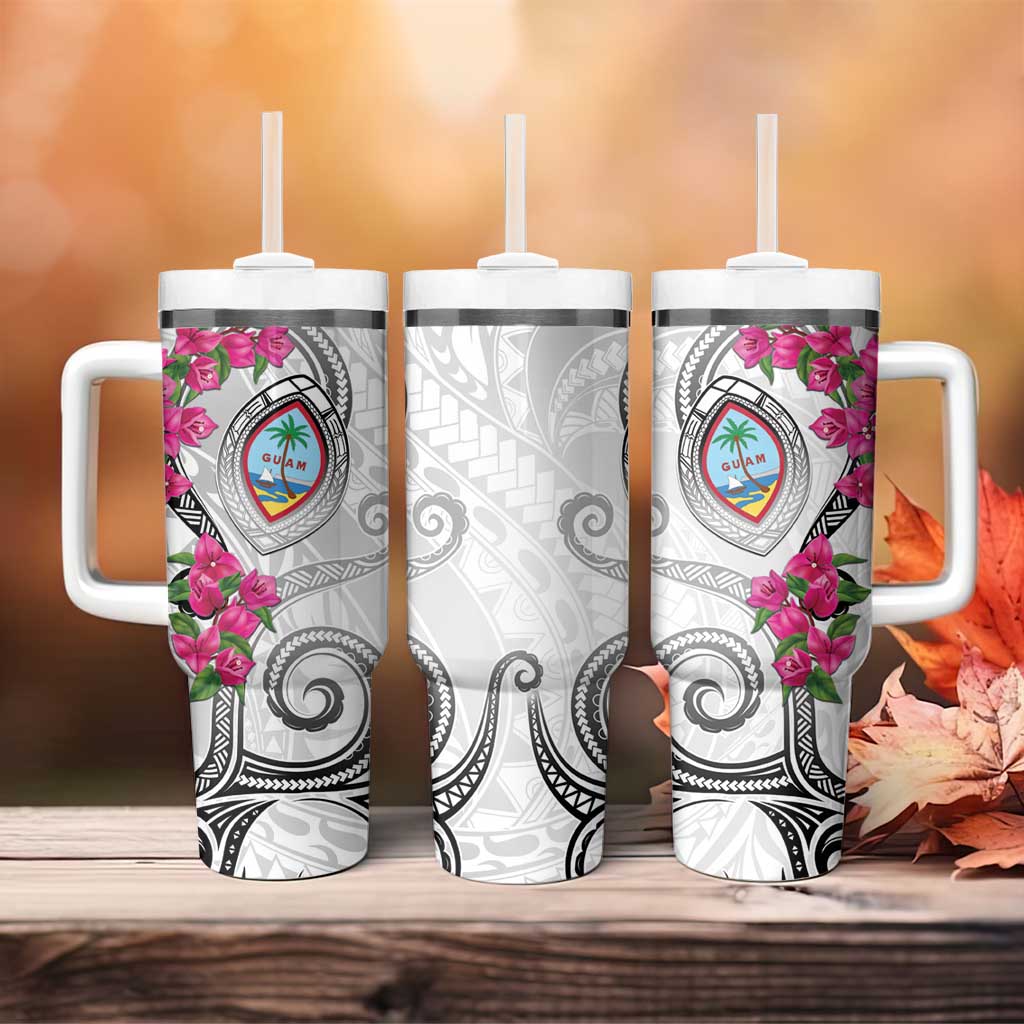 Guam Chamorro Tumbler With Handle Curves Polynesian Tattoo Mix Bougainvillea