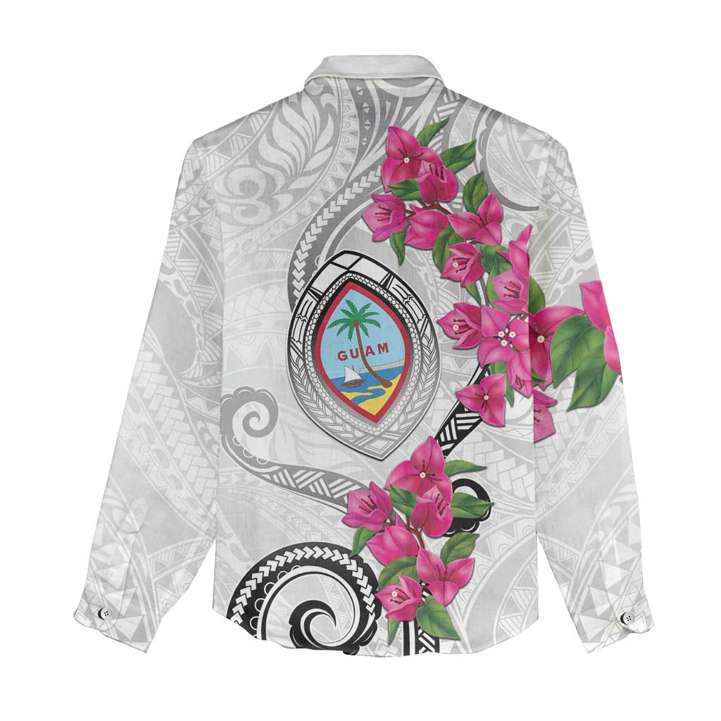Guam Chamorro Women Casual Shirt Curves Polynesian Tattoo Mix Bougainvillea