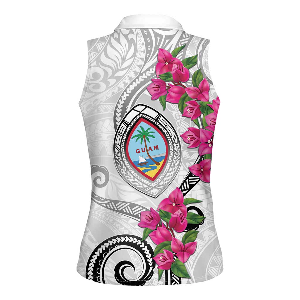 Guam Chamorro Women Sleeveless Polo Shirt Curves Polynesian Tattoo Mix Bougainvillea