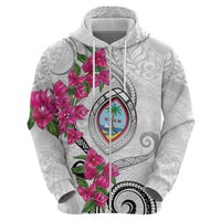Guam Chamorro Zip Hoodie Curves Polynesian Tattoo Mix Bougainvillea