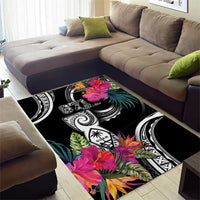 Hafa Adai Guam Area Rug Polynesian Tattoo Tropical Flowers
