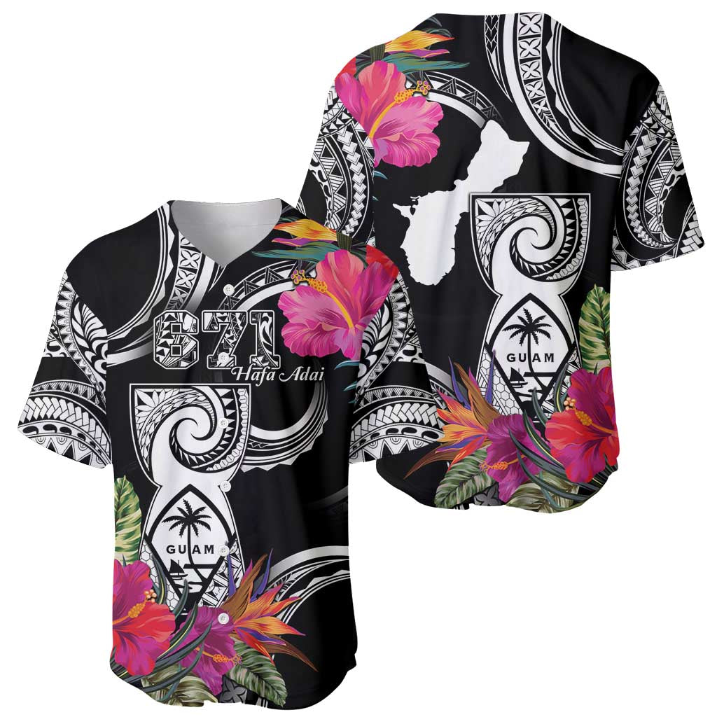Hafa Adai Guam Baseball Jersey Polynesian Tattoo Tropical Flowers