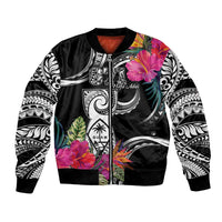 Hafa Adai Guam Bomber Jacket Polynesian Tattoo Tropical Flowers