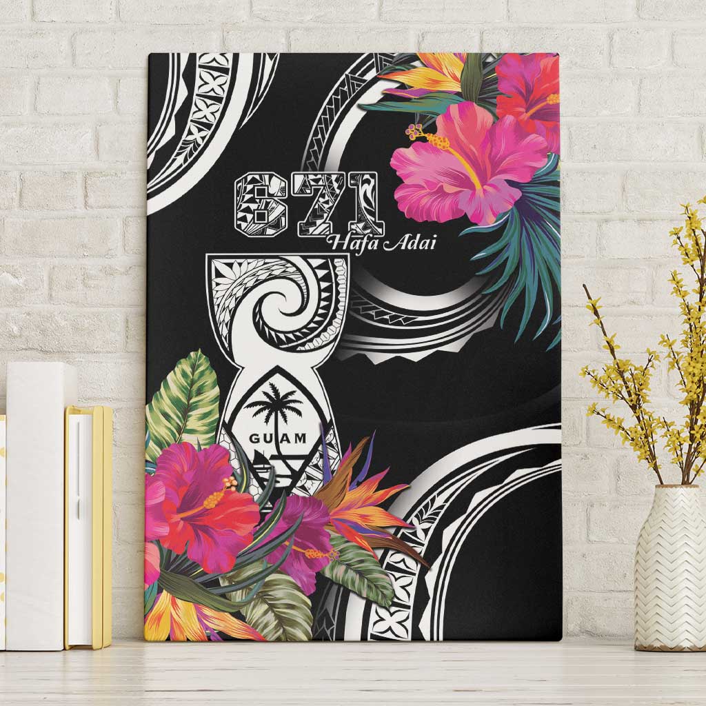 Hafa Adai Guam Canvas Wall Art Polynesian Tattoo Tropical Flowers LT05 Without Frame Black - Polynesian Pride