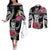 Hafa Adai Guam Couples Matching Off The Shoulder Long Sleeve Dress and Long Sleeve Button Shirt Polynesian Tattoo Tropical Flowers