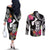 Hafa Adai Guam Couples Matching Off The Shoulder Long Sleeve Dress and Long Sleeve Button Shirt Polynesian Tattoo Tropical Flowers