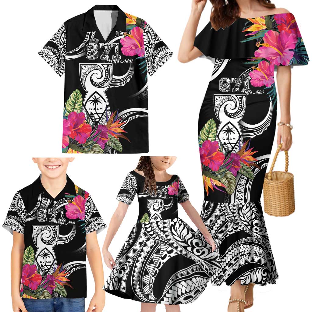 Hafa Adai Guam Family Matching Mermaid Dress and Hawaiian Shirt Polynesian Tattoo Tropical Flowers