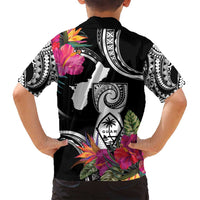 Hafa Adai Guam Family Matching Off Shoulder Short Dress and Hawaiian Shirt Polynesian Tattoo Tropical Flowers