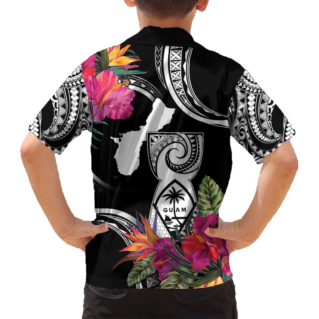 Hafa Adai Guam Family Matching Puletasi and Hawaiian Shirt Polynesian Tattoo Tropical Flowers